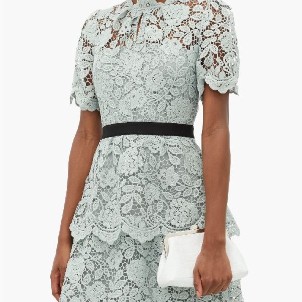 Self-Portrait Pale Mint Lace Midi Dress with Black Belt